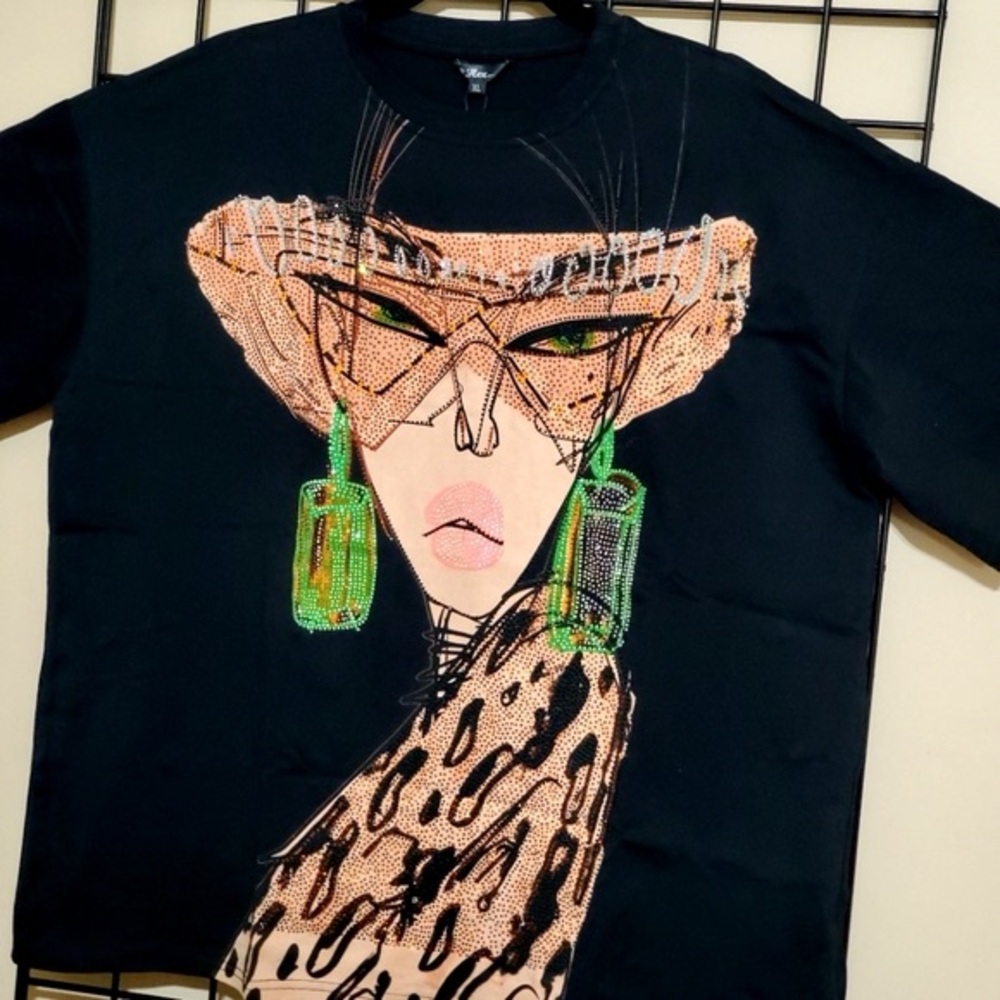 Black Graphic T-Shirt with Artistic Design